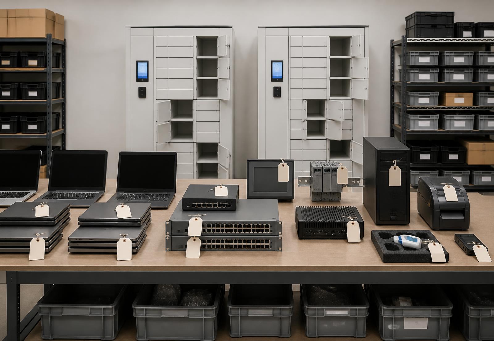 Laptops, critical devices and two smart lockers staged at the Surya hub in Research Triangle Park